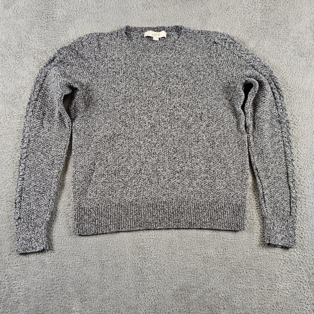 Loft Womens Black White Marled Cotton Crewneck Sweater Size Medium M
